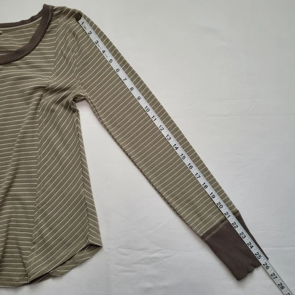 Hem & Thread Striped Ribbed Knit Top Raw Seam Long Sleeve Small Boho Gorpcore - Picture 9 of 9